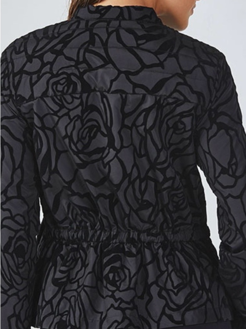 Fabletics Black Gray Floral Quilted Zip Front Jacket - Picture 8 of 8